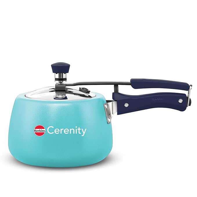Hawkins Cerenity 3L Pressure Cooker | Ceramic Coated Body | Contura Shaped | Induction & Gas Compatible | Cook Rice, Dal & Curries | ISI Certified | 5 Year Guarantee | Sea-Salt Aqua (ICU30)