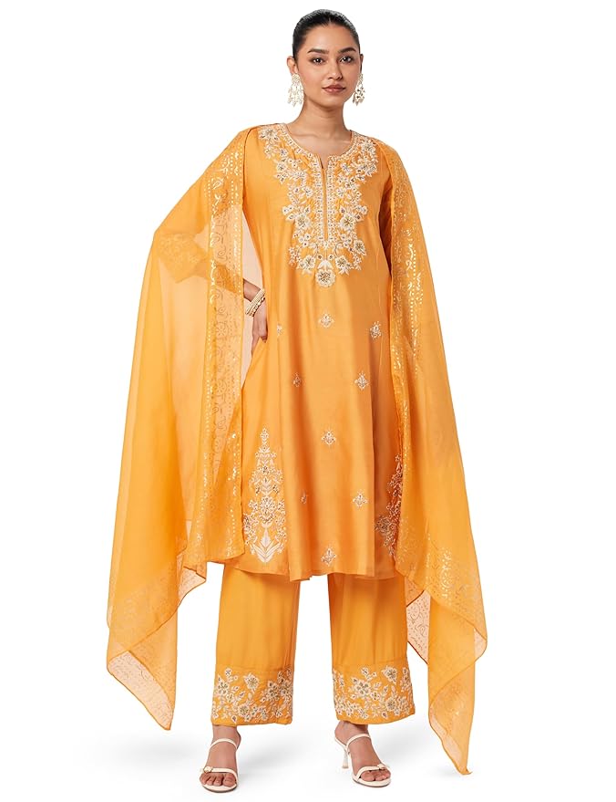 BIBA Women Cotton A Line Embroidered Suit Set
