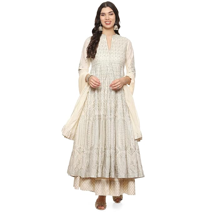BIBA Women Cotton Printed Anarkali Kurta Skirt Suit Set