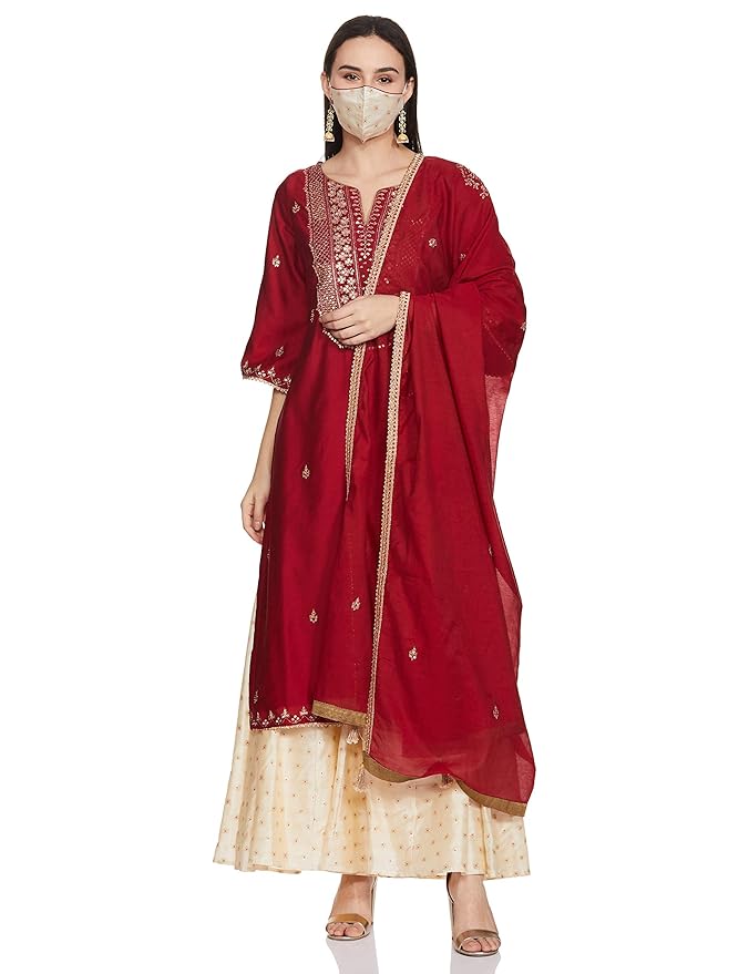 BIBA Women Cotton Straight Solid Suit Set