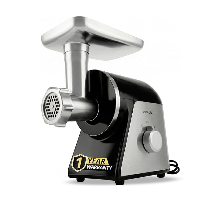 iBELL MINCEPRO650 Meat Grinder, 800W, Stainless Steel, Heavy Duty Mincer Machine with Attachments for Mincing/Chopping Meat, Sausage/Kebab Maker (Black)