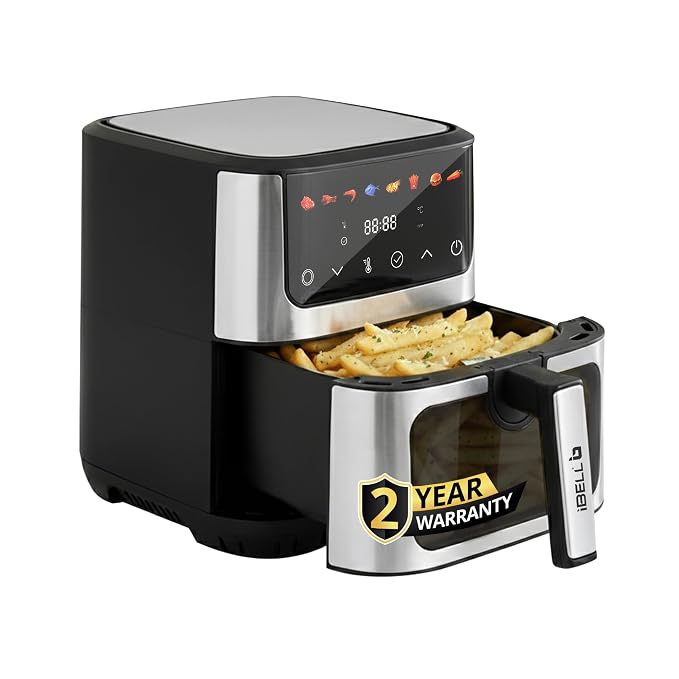 IBELL AEROFRY650 Air Fryer 6.5Litre For Home, 1500W Digital Touch Screen 8 Preset Mode, Rapid Heating up, Non-Stick Oven, Oilless Cooking, Temperature And Time Control, 2 Year Warranty (Black)
