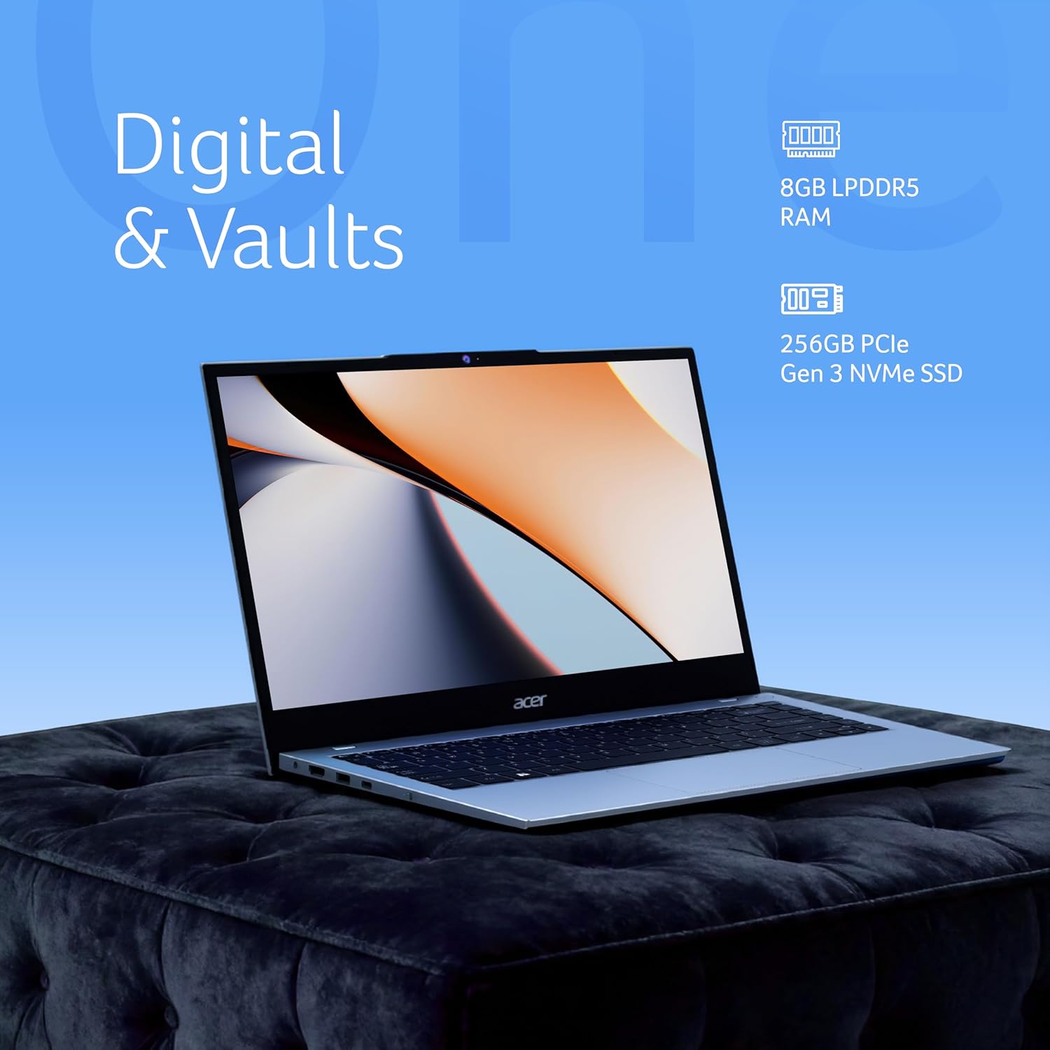 Acer Smartchoice Aspire One, AMD Ryzen 3-7320U, Office 2024 + M365 Basic, 8GB LPDDR5 RAM/ 256GB SSD, 14.0"/35.56cm TN HD Display, Win 11 Home, Pure Silver, 1.48KG, A114-43, Thin and Light Laptop