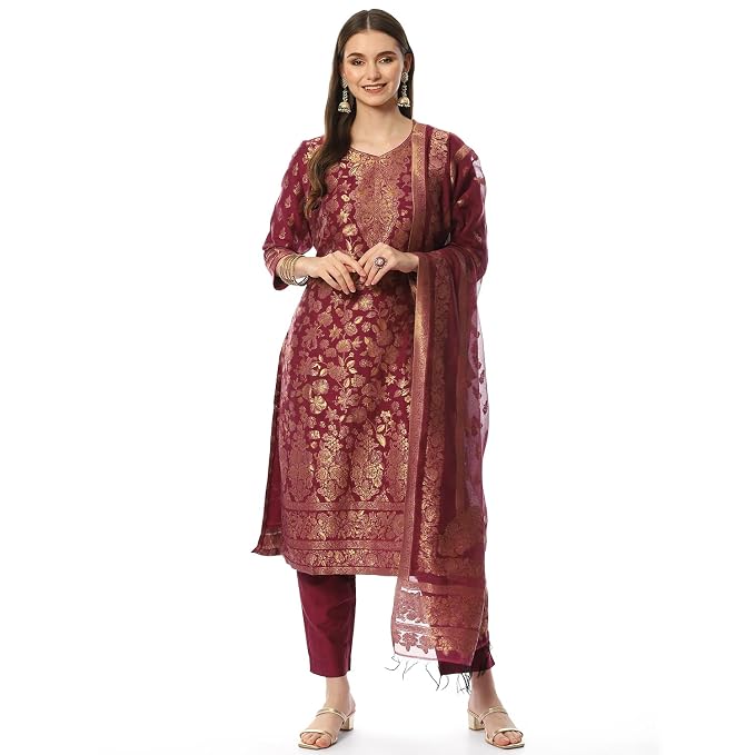 BIBA Women Poly Cotton Straight Dyed Suit Set