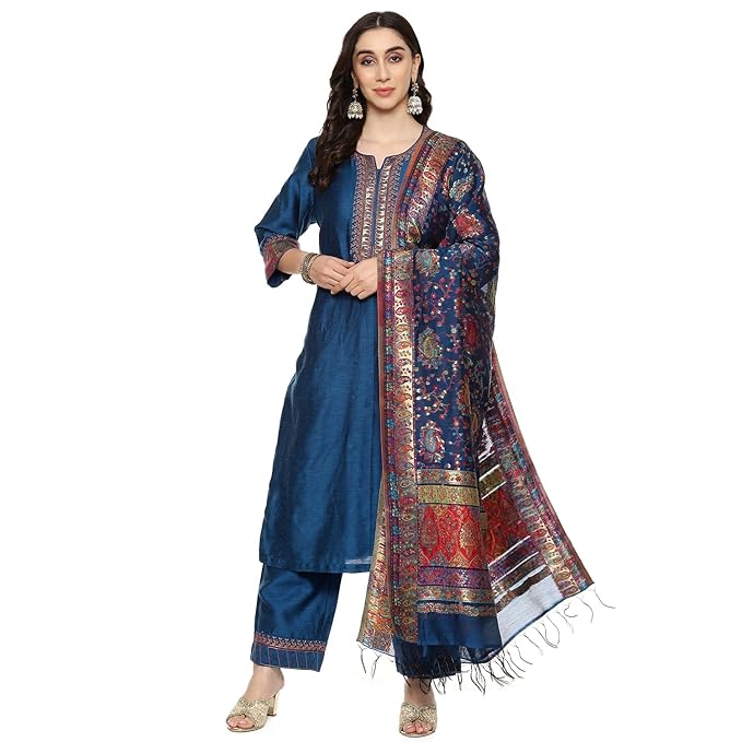BIBA Women Cotton Solid Kurta Palazzo Suit Set