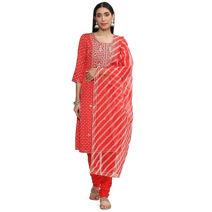 BIBA Women Viscose Straight Printed Suit Set