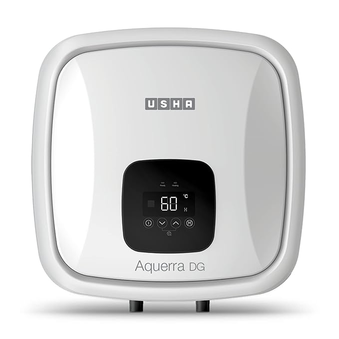 Usha Aquerra DG 15 Litre 5 Star Digital Storage Water Heater with Remote (White), Wall Mounting