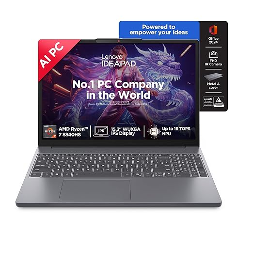 Lenovo IdeaPad Slim 3, AMD Ryzen 7 8840HS, 24GB RAM, 1TB SSD, WUXGA IPS, AI PC, 15.3"/38.8cm, Backlit Keyboard, Windows 11, Office Home 2024, Grey, 1.6Kg, 1Yr ADP Free, 83KA004TIN, AI Powered Laptop