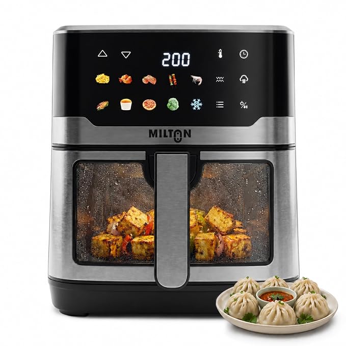 Milton Steam Air Fryer Oven 6.5L, 2200W | Air Fry, Bake, Roast & Steam |Glass Window| 360° Rapid Air Circulation |10 Presets| Digital Touch Panel | Up to 90% Less Oil | Auto Shut-Off | 1 Year Warranty