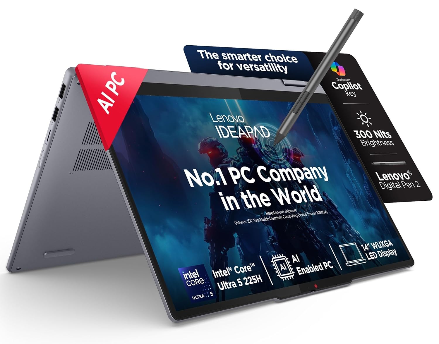 Lenovo IdeaPad 5 2-in-1 Intel Core Ultra 5 225H (16GB RAM/512GB SSD/14 (35.5cm)/WUXGA IPS/Windows 11/MS) 365 Basic+Office 2024/Lenovo Digital Pen 2/1Yr ADP/Grey/1.6Kg, 83KR0076IN Convertible Laptop