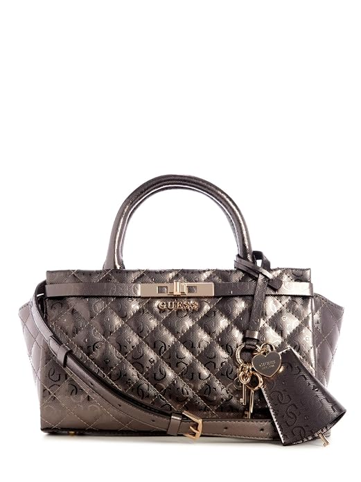 GUESS Pewter Quilted Idra Small Satchel Bag