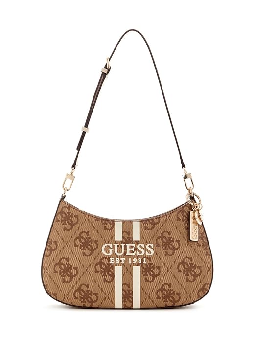 Guess Women Latte Logo Printed Noelle Top Zip Shoulder Bag