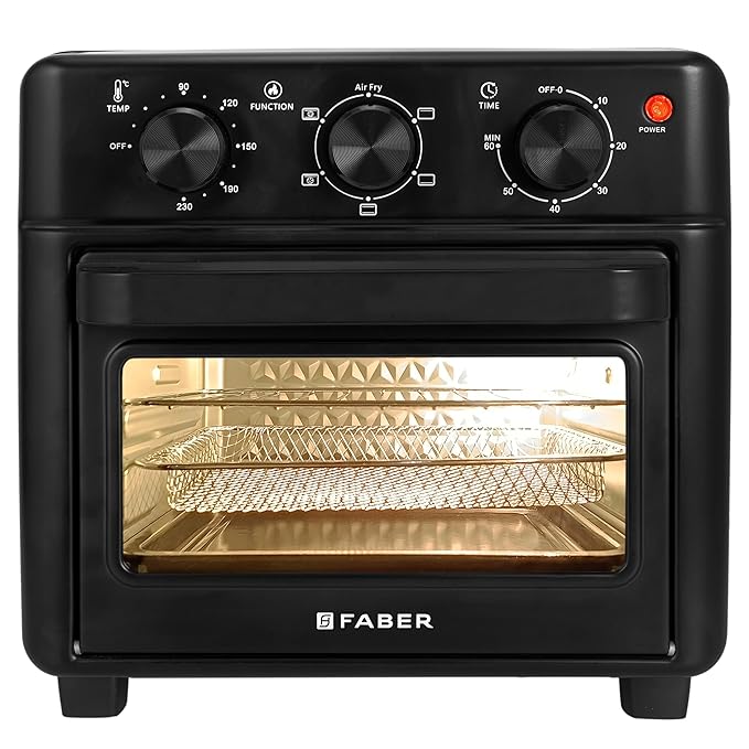 Faber Air Fryer Oven 14L 1400W|View Window|Bake Tray,Tray Handle & Crumb Tray|Dishwasher safe removable parts|5 Preset Auto Program|3 Rack Positions|Roast,Fry,Toast,Defrost|FFAO CrispX PRO 14 BK