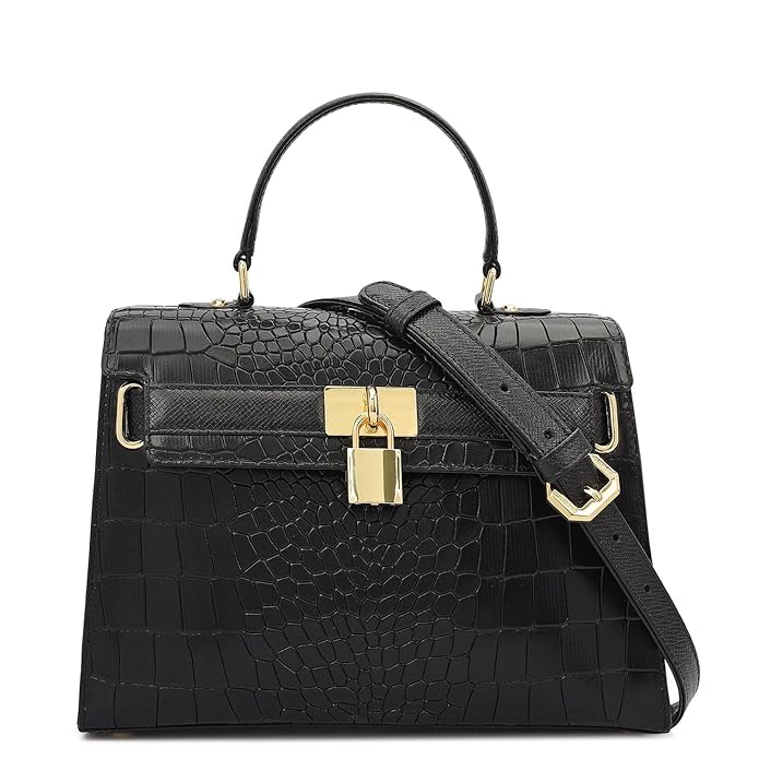 Da Milano Leather Satchel Bag for Women - Black (Medium) (LB-01298OL)
