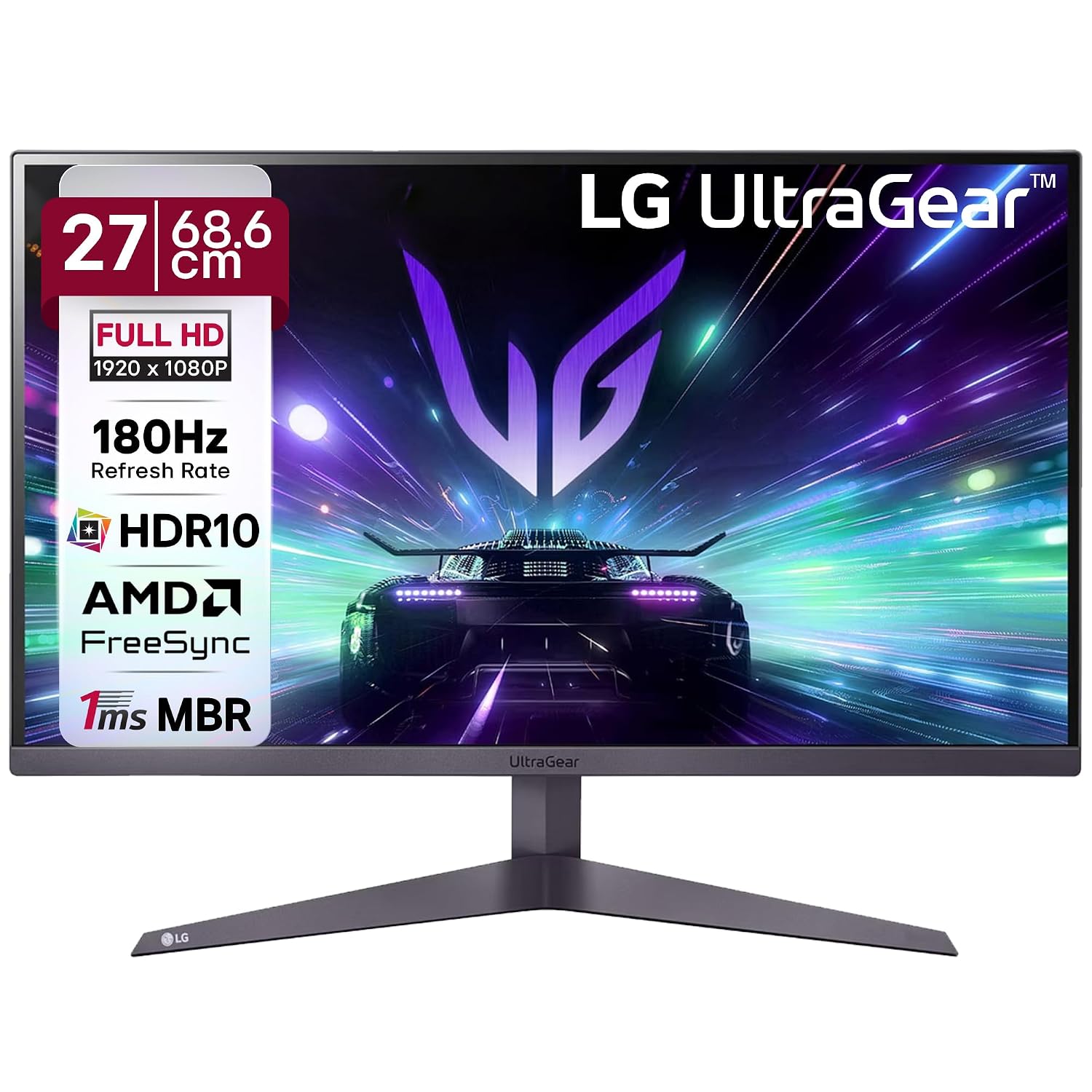 LG 27GS50F 68.6cm (27 Inch) Ultragear FHD (1920x1080) Gaming Monitor, 180Hz, 1ms MBR, AMD FreeSync™, Anti-Glare, DP, HDMI X 2, HDR10, FPS Counter, 3-Side Virtually Borderless, Tilt Adjustment (Black)