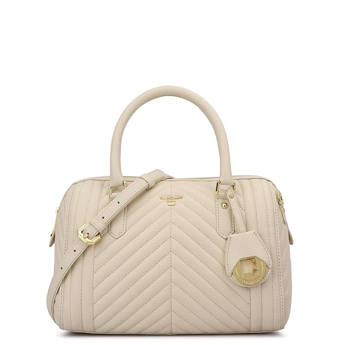 Da Milano Leather Satchel Bag for Women - White (Medium)