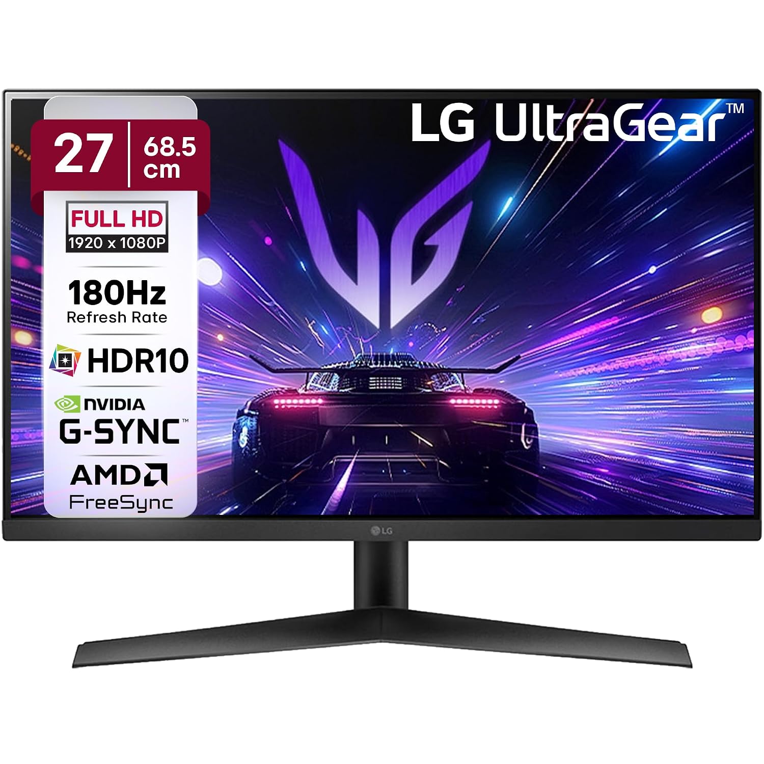 LG 27GS60F 68.5 cm(27 Inch) UltraGear FHD(1920x1080) IPS Gaming Monitor, 1ms, 180Hz, HDR10, sRGB 99%(Typ.), NVIDIA G-SYNC Compatible, AMD FreeSync, Anti-Glare, HDMI, DP, HP Out, Tilt Adjustable, Black