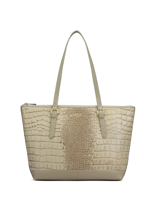 Da Milano Leather Tote Bag for Women – White Genuine Leather Handbag for Office, Travel & Daily Use