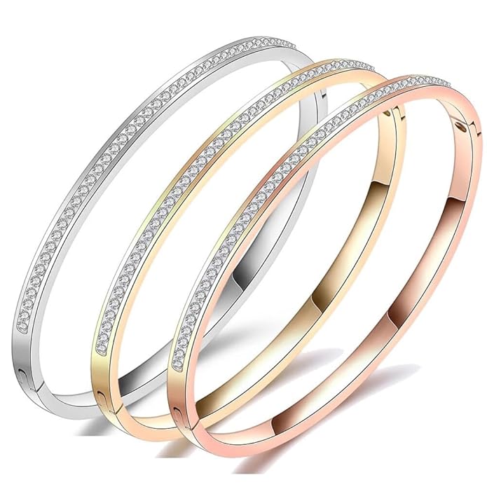 Shining Diva Fashion Anti Tarnish Jewellery | 18K Gold Plated Stainless Steel Openable Crystal Bracelet | Latest Stylish Cuff Bangle | Love Friendship Couples Gifts for Women Girls Mother Sister Wife Girlfriend