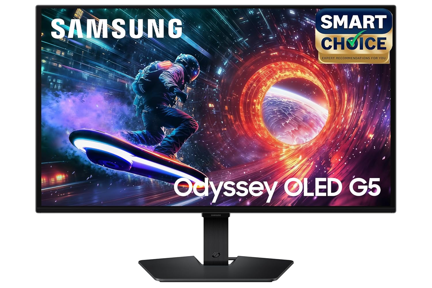Samsung 27" Odyssey QD-OLED G5 Gaming Monitor (Smartchoice) |QHD 2560 x 1440|180 Hz|0.03ms|Pantone-Validated|G-Sync|Free Sync|Glarefree|Ports-DP,HDMI,Headphone|1 Billion Color| LS27FG502SWXXL|Black