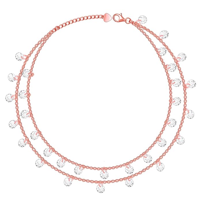 GIVA 925 Silver 18k Gold Plated Rose Gold Zircon Studded Black Bead Anklet | Gifts for Women & Girls