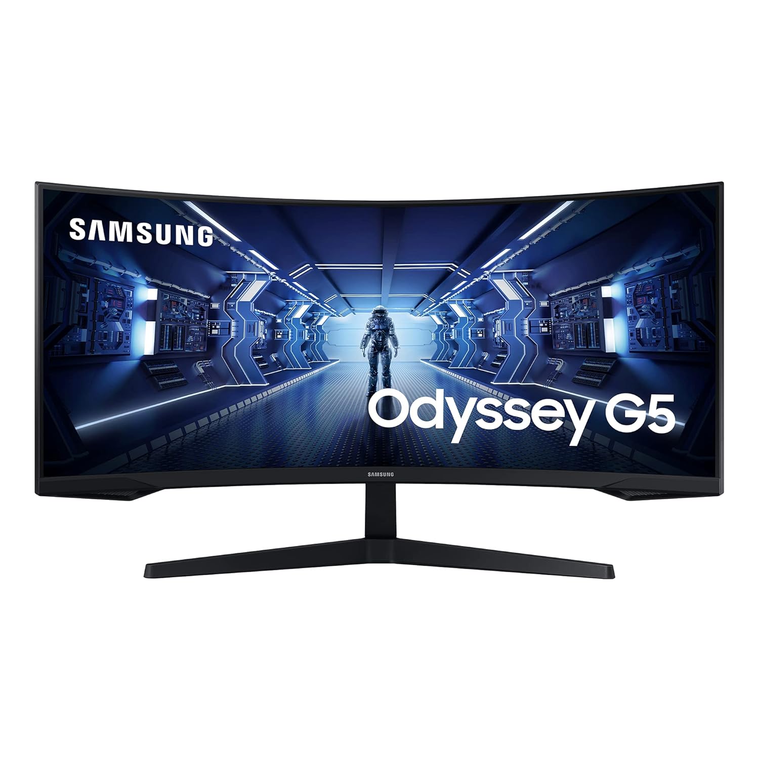 Samsung 34"(86.42cm) Odyssey G5 Curved Gaming Monitor|WQHD 3440 x 1440|1000R|165Hz|1ms|21:9|Wall Mountable|FreeSync Premium|Ports-DP, HDMI, Headphone|DP Cable|Eye-Saver|LC34G55TWWWXXL|Black