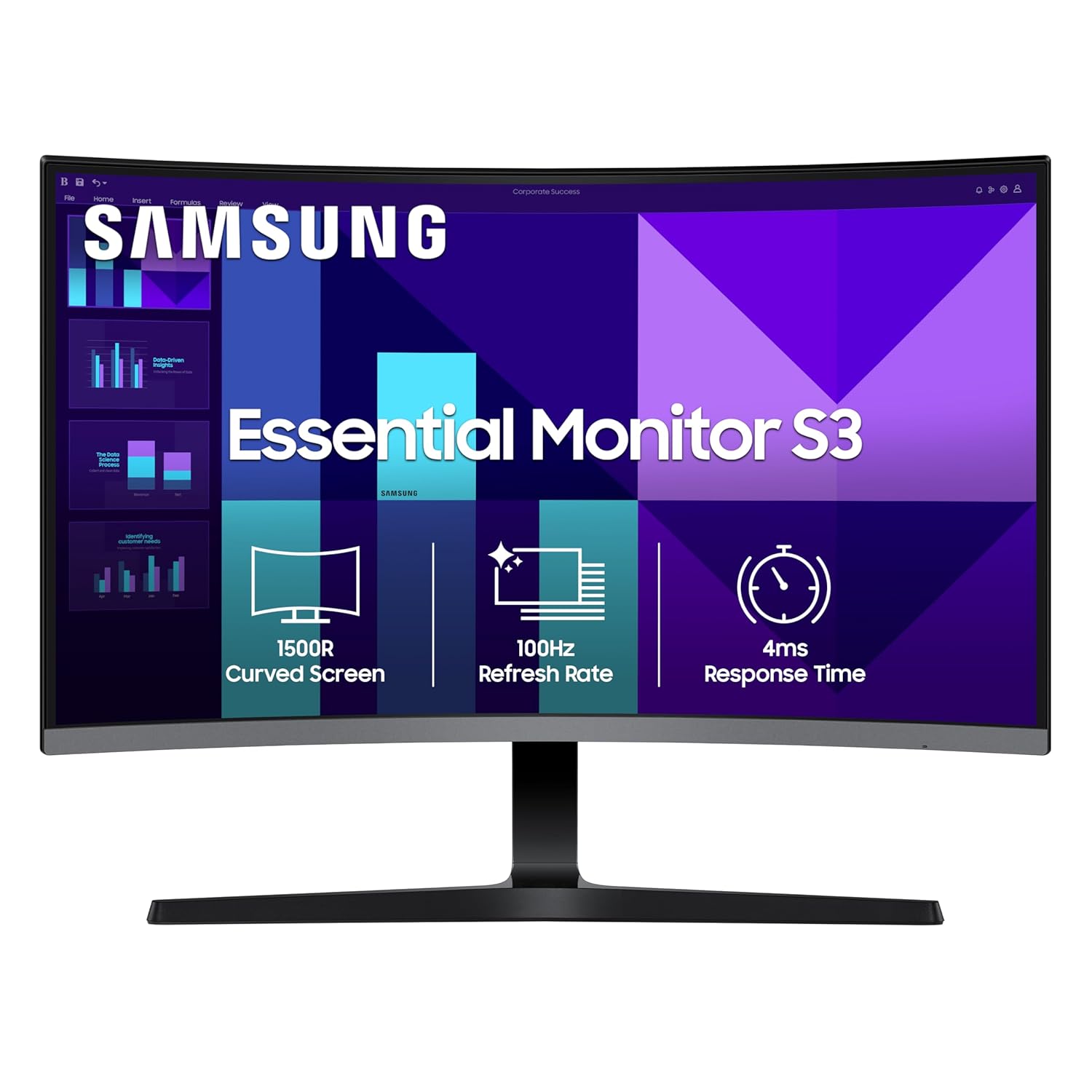 Samsung 32" (80 cm) S3 1500R Curved Monitor|FHD 1920 x 1080|100 Hz|4 ms|Ports-HDMI,VGA|Game Mode|Eye Saver Mode|LS32D390GAWXXL||Wall Mountable|Black