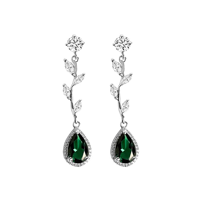 Clara 925 Silver Leafy Green Necklace Jewellery Set With Earrings for Women | Gift for Wife & Girls | Platinum Plated | Swiss Zirconia | Jewellery Set