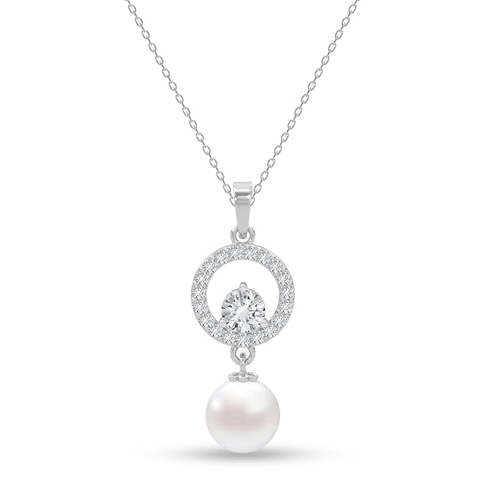 CLARA 925 Silver Dante Pearl Pendant Earrings Chain Bracelet Ring for Women | Gift for Girls | Platinum Plated | Swiss Zirconia | Jewellery Set