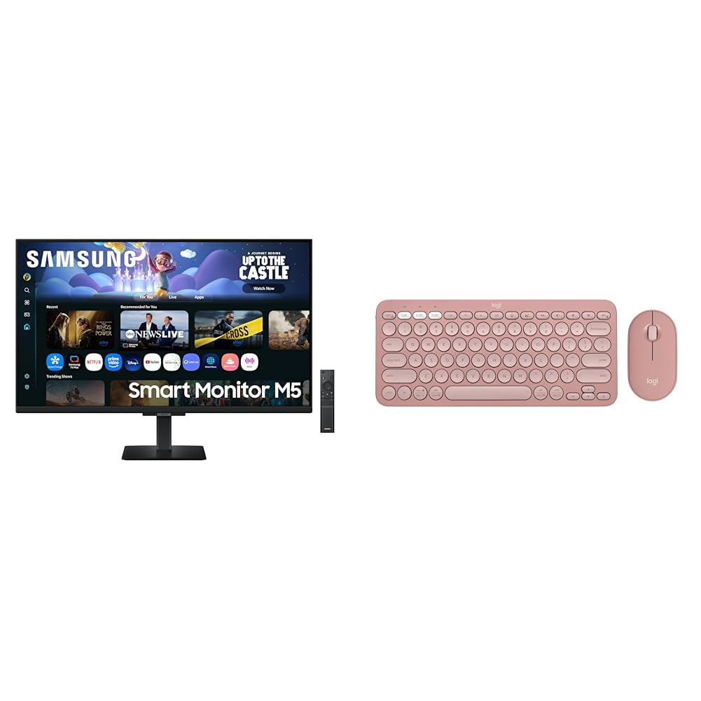 Samsung 32" (80cm) M5 Smart Monitor with Smart TV Experience|FHD 1920 x 1080|Screen Mirroring TV Plus|Speakers|Adaptive Sound|Wi-Fi|HDMI|Bluetooth + Logitech Pebble 2 Combo Wireless Keyboard and Mouse