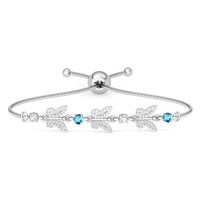 Clara 925 Sterling Silver Blue Butterfly Adjustable Women Hand Bracelet | Gift for Girl Girlfriend | Anti Tarnish | Swiss Zirconia | Platinum Plated