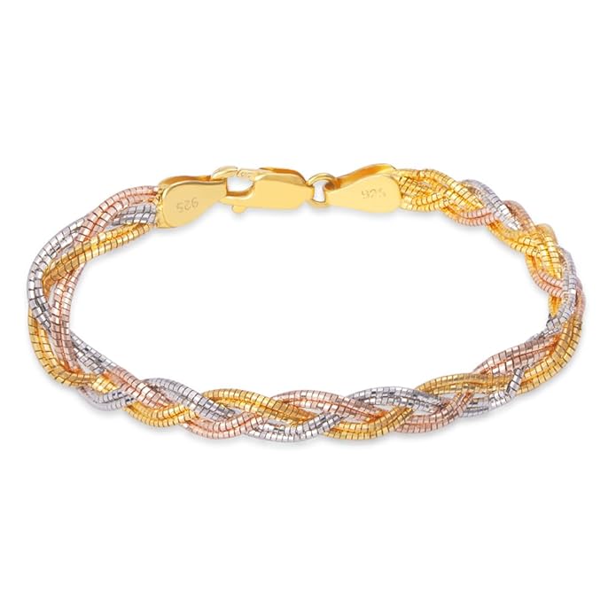 ZAVYA 925 Sterling Silver Modest Triple Tone Chain Bracelet (Single) | Gift for Women and Girls | With Certificate of Authenticity and 925 Hallmark