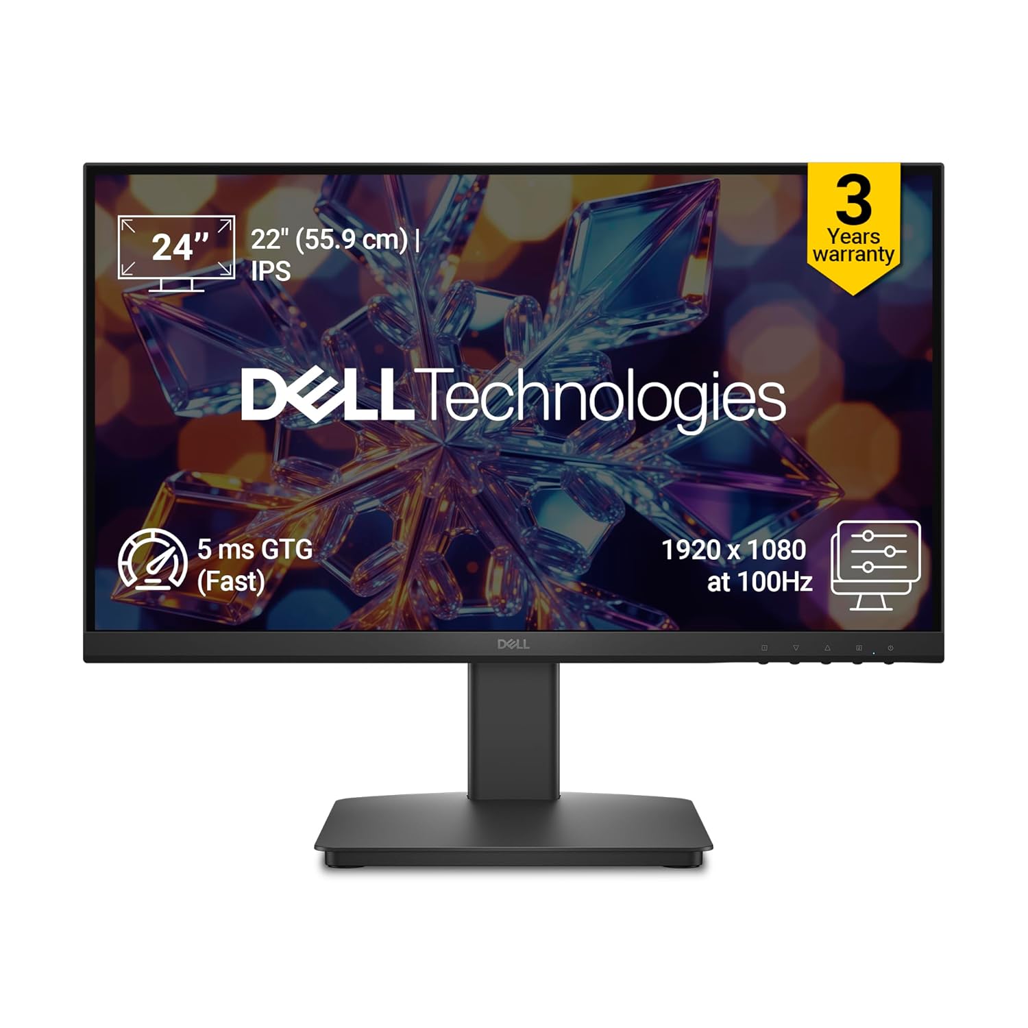 Dell SE2226HX 22" (54.6cm) Full HD IPS Monitor, 100Hz Refresh Rate, 5ms Response, HDMI & VGA Ports, TÜV Rheinland 3-Star Eye Comfort Certified