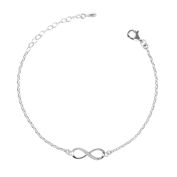 Clara 925 Sterling Silver Infinity Adjustable Bracelet Gift for Women | Gifting for Girl Wife Girlfriend | Platinum Plated | Swiss Zirconia