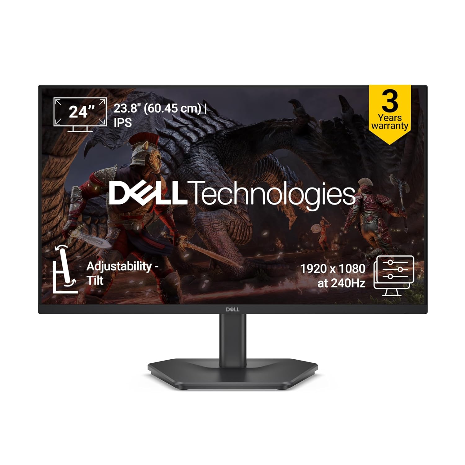 Dell SE2426HG 24" (Smartchoice) FHD Gaming Monitor | 240Hz Fast IPS | 0.5ms Response | AMD FreeSync Premium | HDR10 | 99% sRGB | Eye Comfort | Tilt Stand | HDMI 2.1 & DP 1.4 Ports | Black
