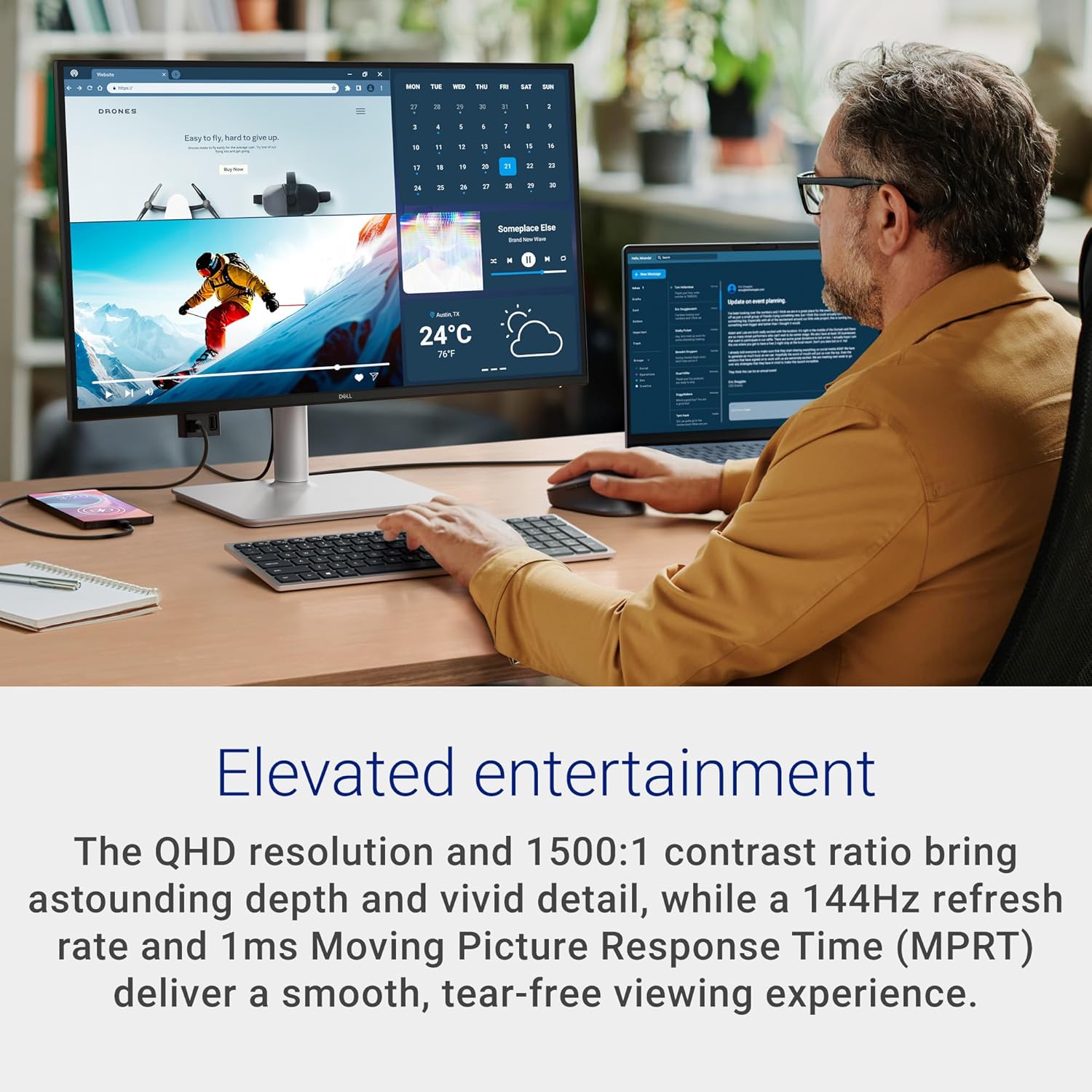 Dell 27 Plus S2725DC QHD Display QHD USB-C 27" QHD (2560 x 1440) 144 Hz 1 ms, 2 3 W Speakers, USB-C/HDMI/DisplayPort 1.4, Height/Tilt/Rotary, AMD FreeSync - Ash White