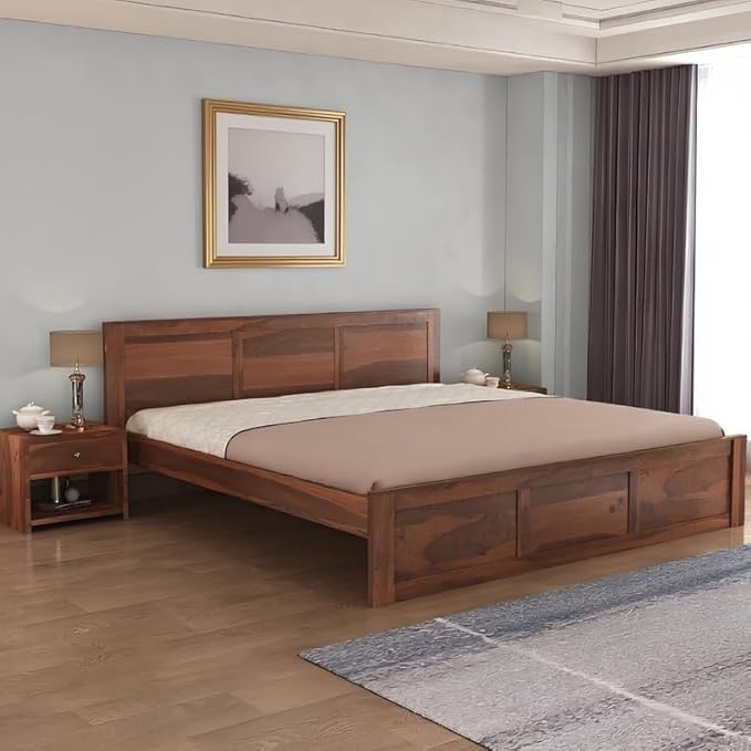 Amazon Brand - Solimo Empure Solid Sheesham Wood King Size Bed Without Storage | Wooden Double Bed Cot Palang Furniture for Bedroom, Living Room, Home and Hotel (Honey Finish)
