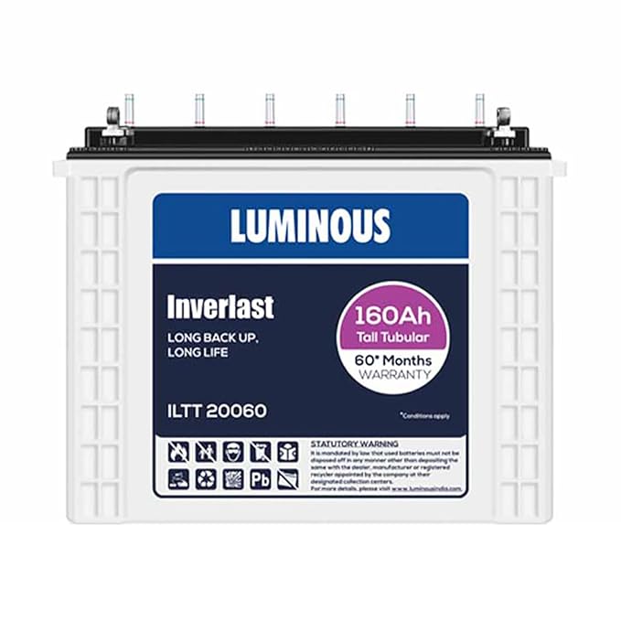Luminous Inverlast ILTT 20060 160 Ah 12V Tall Tubular Inverter Battery for Home, Office & Shops | Leak Resistant & Low Maintenance | Compatible with All Inverter Types | 60 Months Warranty