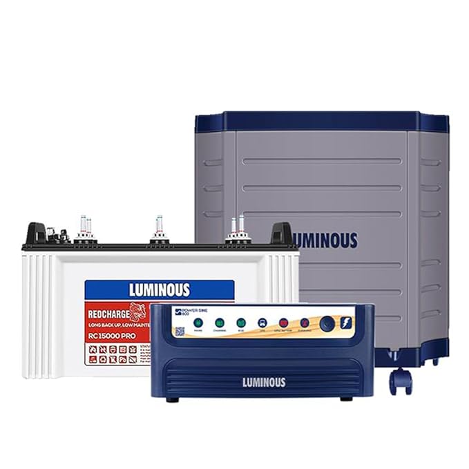 Luminous Inverter & Battery Combo with Trolley for Home & Shops | Power sine 800 (700VA/12V) Pure Sine Wave Inverter | RC 15000 Pro 120 Ah Short Tubular Battery | 36M Inverter & 48M Battery Warranty