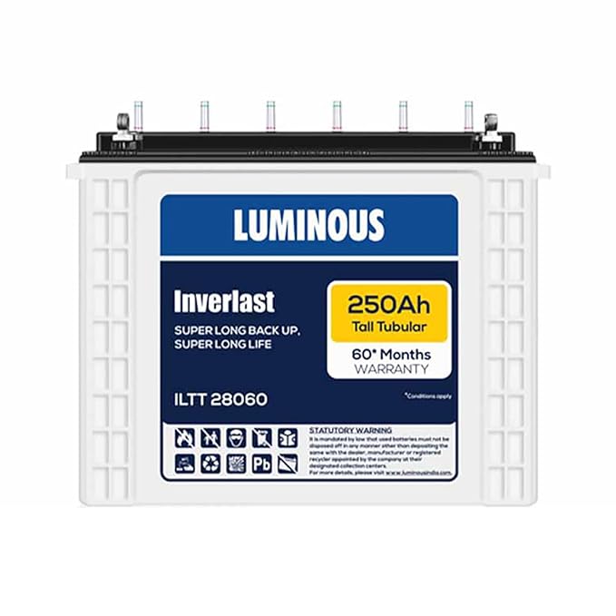 Luminous Inverlast ILTT 28060 250 Ah 12V Tall Tubular Inverter Battery for Home, Office & Shops | Leak Resistant & Low Maintenance | Compatible with All Inverter Types | 60 Months Warranty