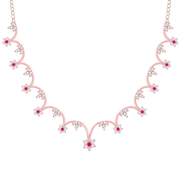 GIVA 925 Silver Rose Gold Leafy Floral Necklace| Necklace to Gift Women & Girls | With Certificate of Authenticity and 925 Stamp | 6 Months Warranty*