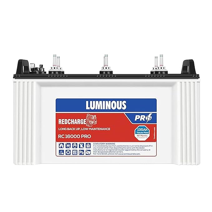 Luminous Red Charge RC 16000 PRO Short Tubular Inverter Battery for Home, Office & Shops | 135Ah High-Performance, Durable & Low Maintenance Battery | Easy Installation | 48 Months Warranty