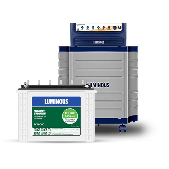 Luminous Inverter & Battery Combo with Trolley for Home & Shops | Power sine 1100 (900VA/12V) Pure Sine Wave Inverter | SC 18060 150 Ah Tall Tubular Battery | 36 M Inverter & 60 M Battery Warranty