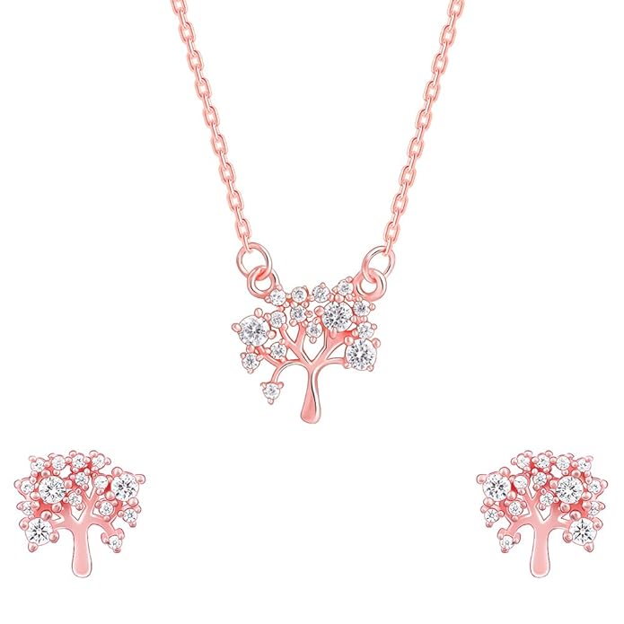 GIVA 925 Silver Rose Gold Tree of Life Set| Gifts for Women and Girls | With Certificate of Authenticity and 925 Stamp | 6 Months Warranty