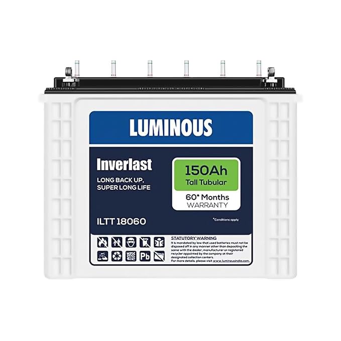 Luminous Inverlast ILTT 18060 150 Ah 12V Tall Tubular Inverter Battery for Home, Office & Shops | Leak Resistant & Low Maintenance | Compatible with All Inverter Types | 60 Months Warranty