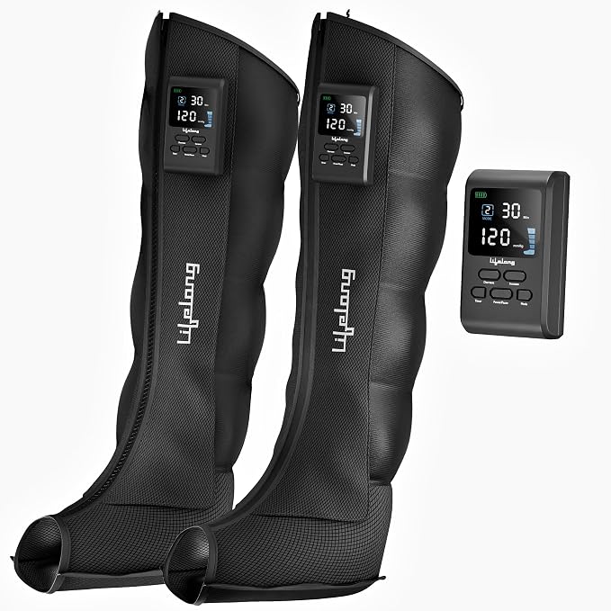 Lifelong Air Compression Leg & Foot Massager Machine for Pain Relief | 4000mAh Cordless Feet Massager with 240mmHg Pressure & 5Air Chambers | 2 Controllers, 7Intensities, 5Modes for Muscle Relaxation