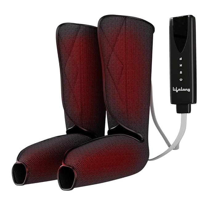 Lifelong Llm522 Multifunctional Rechargeable Air Pressure Massager-For Calves|Air Compression Massager|With Heat & Vibration|Foot, Calf, Leg & Arm Massager For Pain Relief (1 Year Warranty, Black)