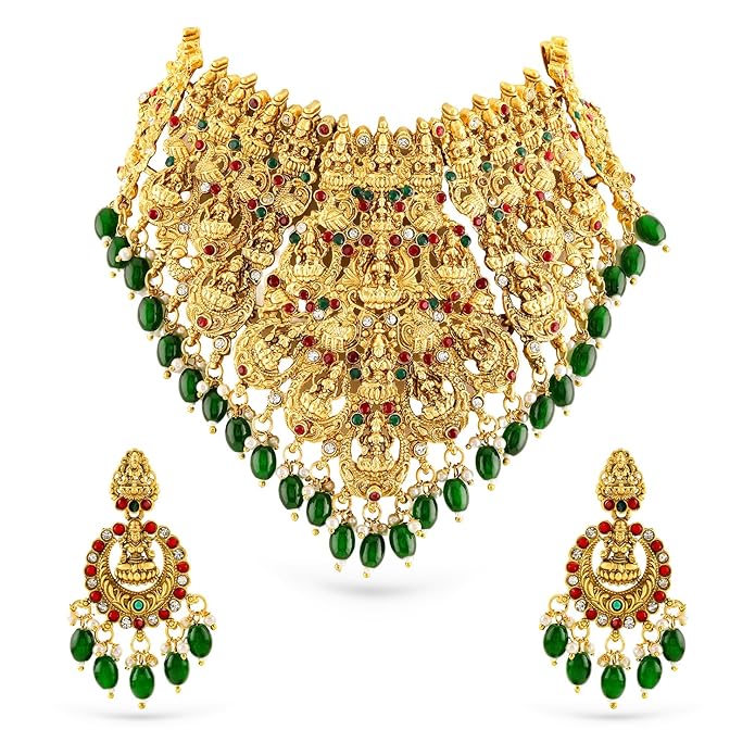 Rubans Gold Plated Temple Necklace Set Traditional Statement Jewellery Gift for Women & Girls