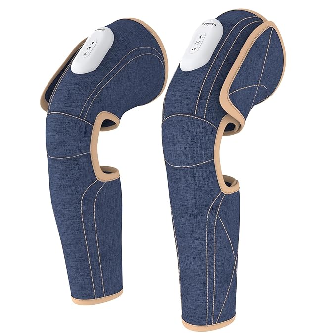 Lifelong Wireless Air Pressure Leg Massager Machine For Home - Thigh & Calf Pressure Massage For Both Legs With Heat On Knee For Pain Relief With 3 Modes & Variable Intensity (LLM855), Dark Blue