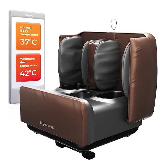 Lifelong 2 in 1 Foot & Leg Massager Machine & Foldable Ottoman Rest for Home-Pain Relief Massage for Legs-Heat + Rolling,Kneading,Shiatsu,Vibration & Air Compression | Ideal for Feet, Ankle & Legs